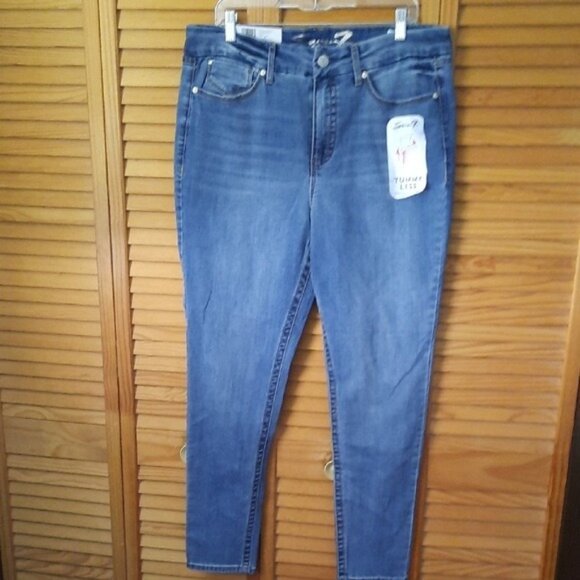 Seven 7 NWT Mars Blue Tummyless High Rise 5 Pockets Denim Skinny Jeans Size 16 - Picture 1 of 14